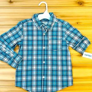 NWT Boys size 4T Carters button down dress shirt plaid NEW Easter